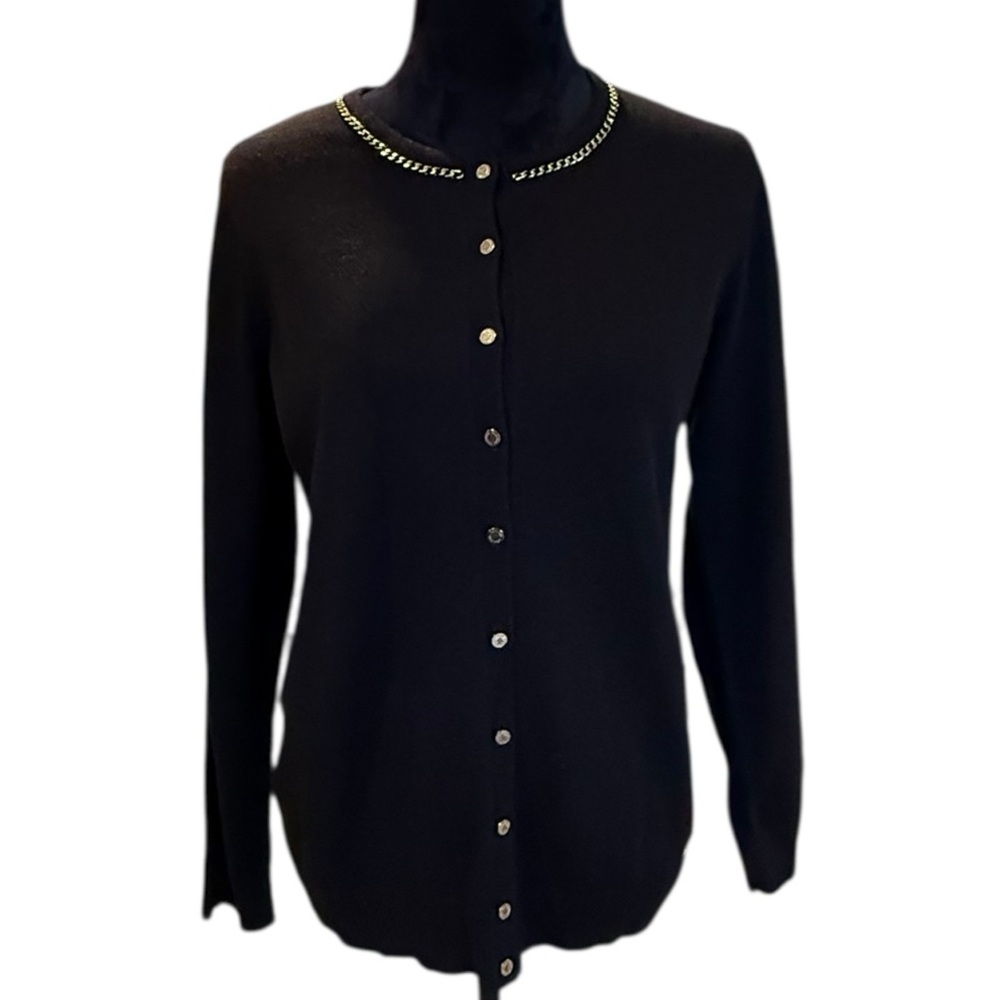 Calvin Klein Black Cardigan Sweater Gold Chain Detail Size Medium